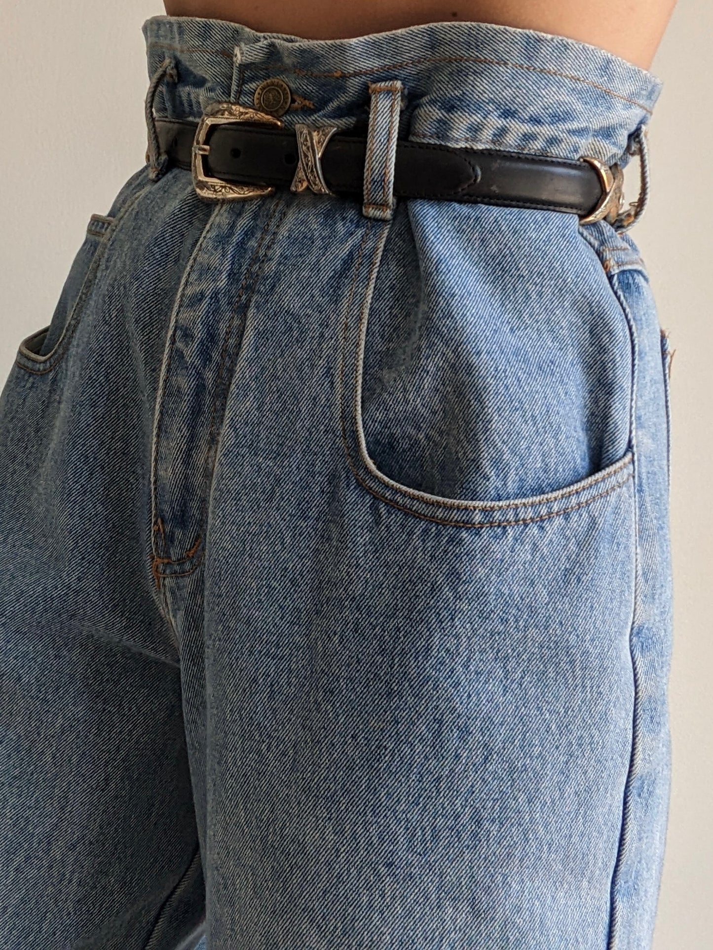 Vintage Black Leather & Silver Hardware Belt
