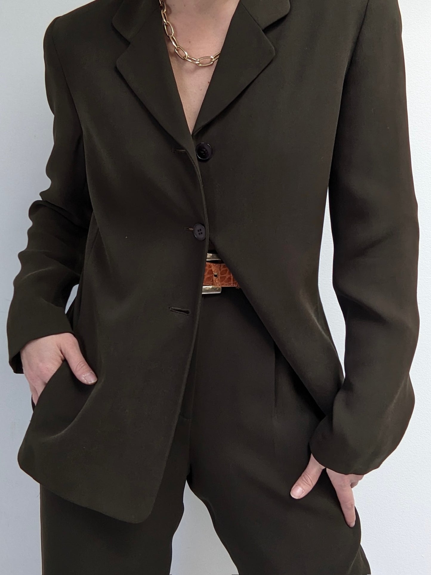 Stunning Vintage Olive Silk Pantsuit