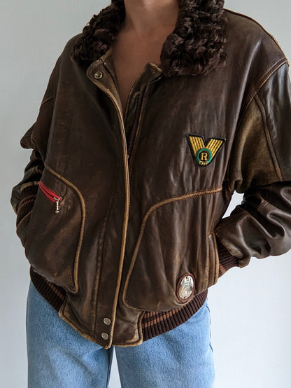 Incredible Vintage Fur-Collar & Leather Flight Jacket