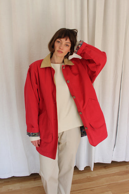 Vintage Candy Red Cotton Chore Coat