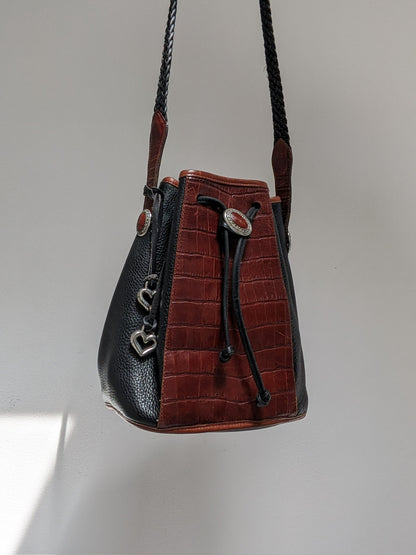 Vintage Two-Toned Embossed Leather Bucket Bag