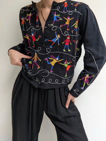 Favorite Vintage Embroidered Ice Skater Cardigan