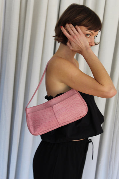 Blush Embossed Leather Shoulder Bag