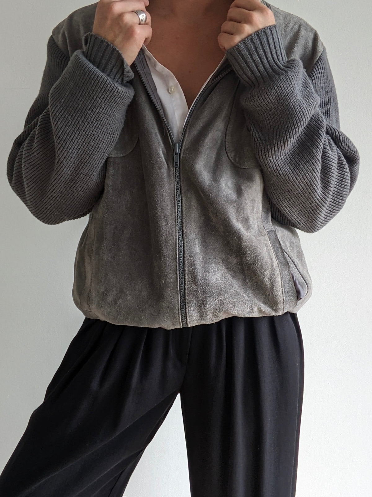 Vintage Smoke Suede & Knit Jacket