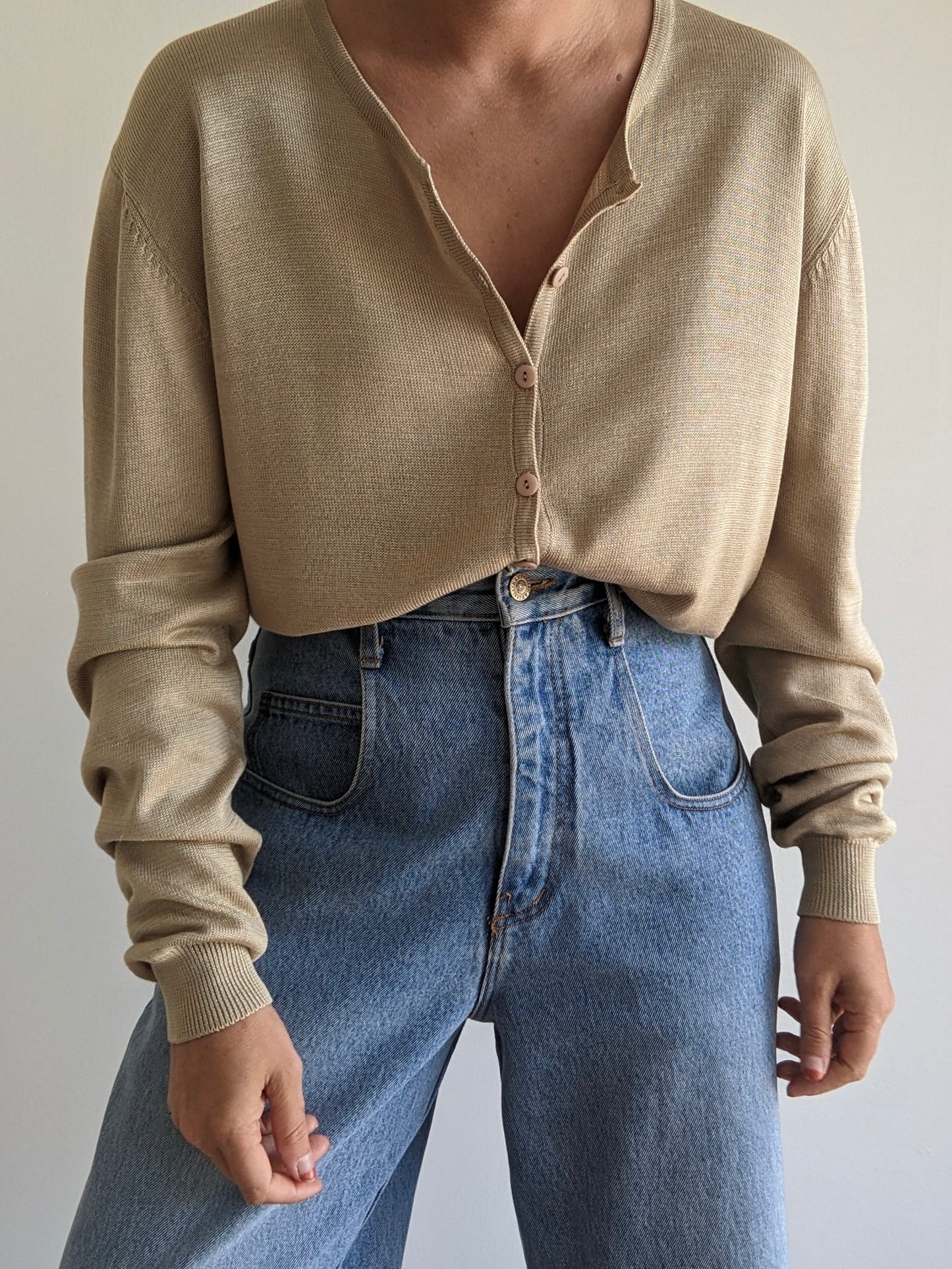 Vintage Biscuit Silk Knit Cardigan