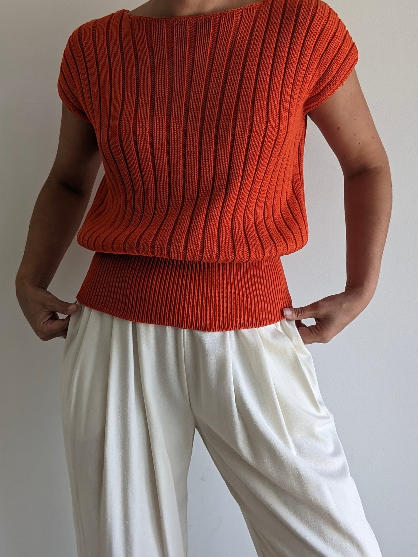 Vintage Persimmon Ribbed Knit Top