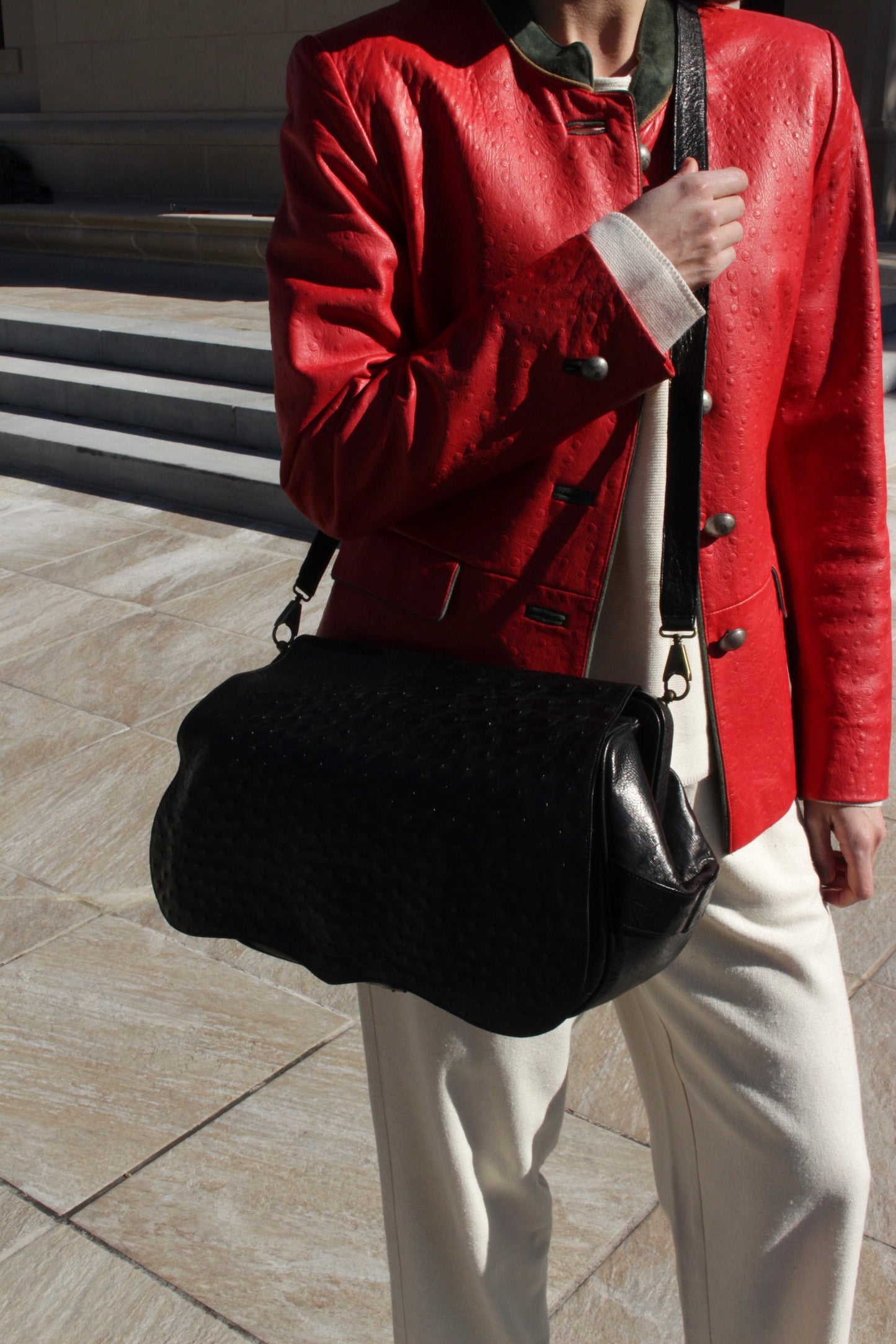 Rare Vintage Titti Dell'Acqua Genuine Ostrich Messenger Bag