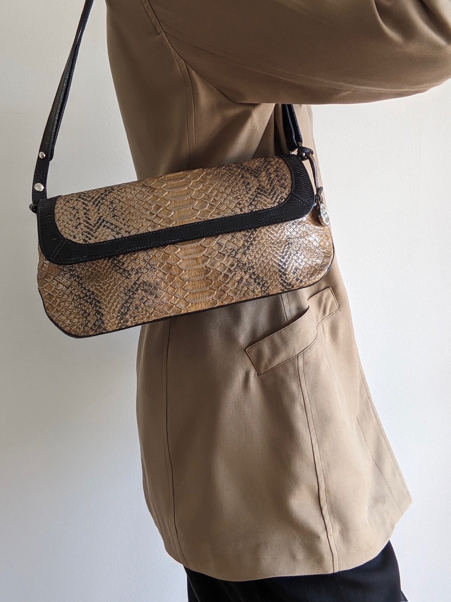 Brahmin Embossed Leather Baguette Bag
