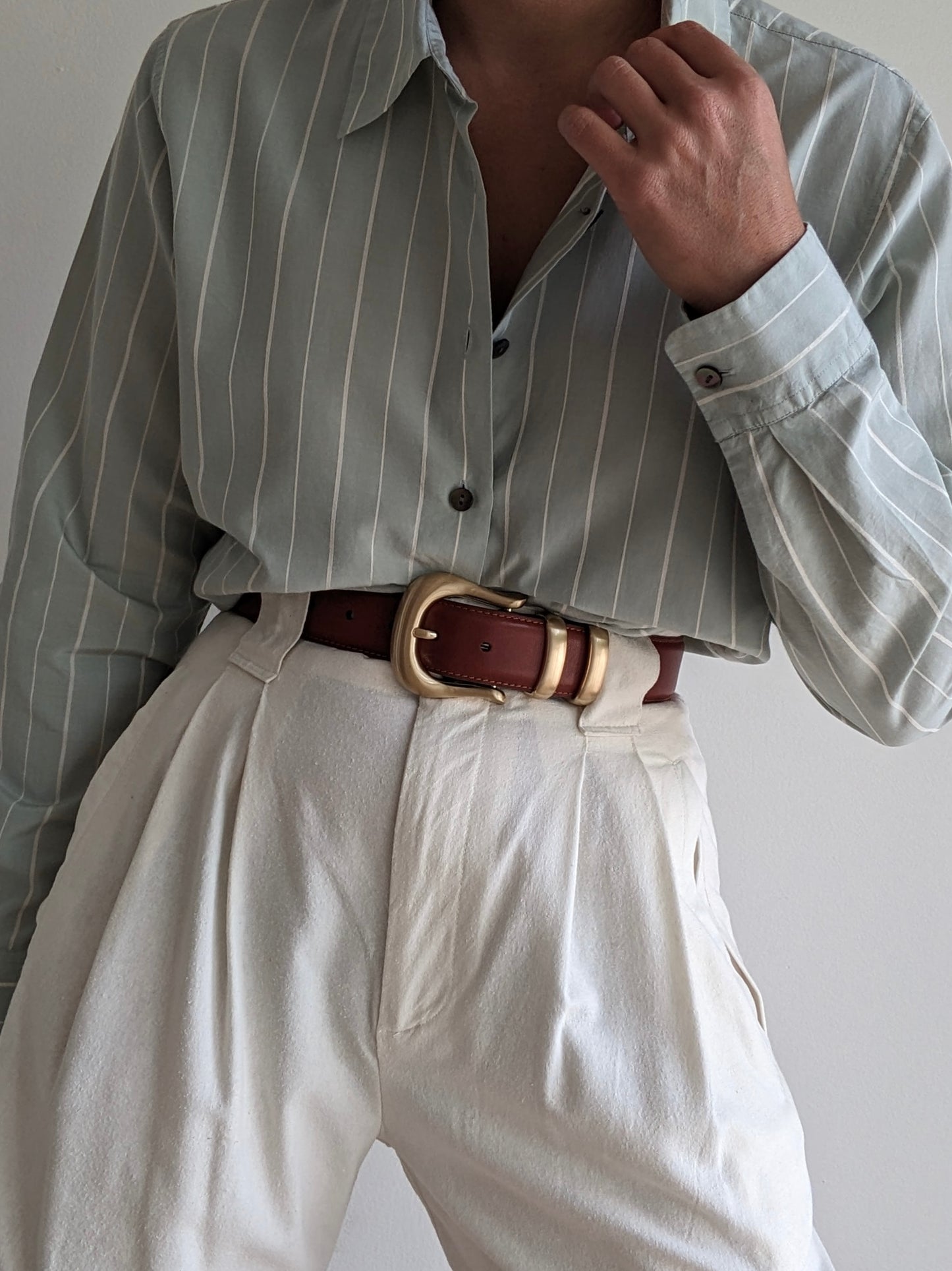 Vintage Spearmint Striped Silk Blouse
