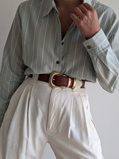Vintage Spearmint Striped Silk Blouse