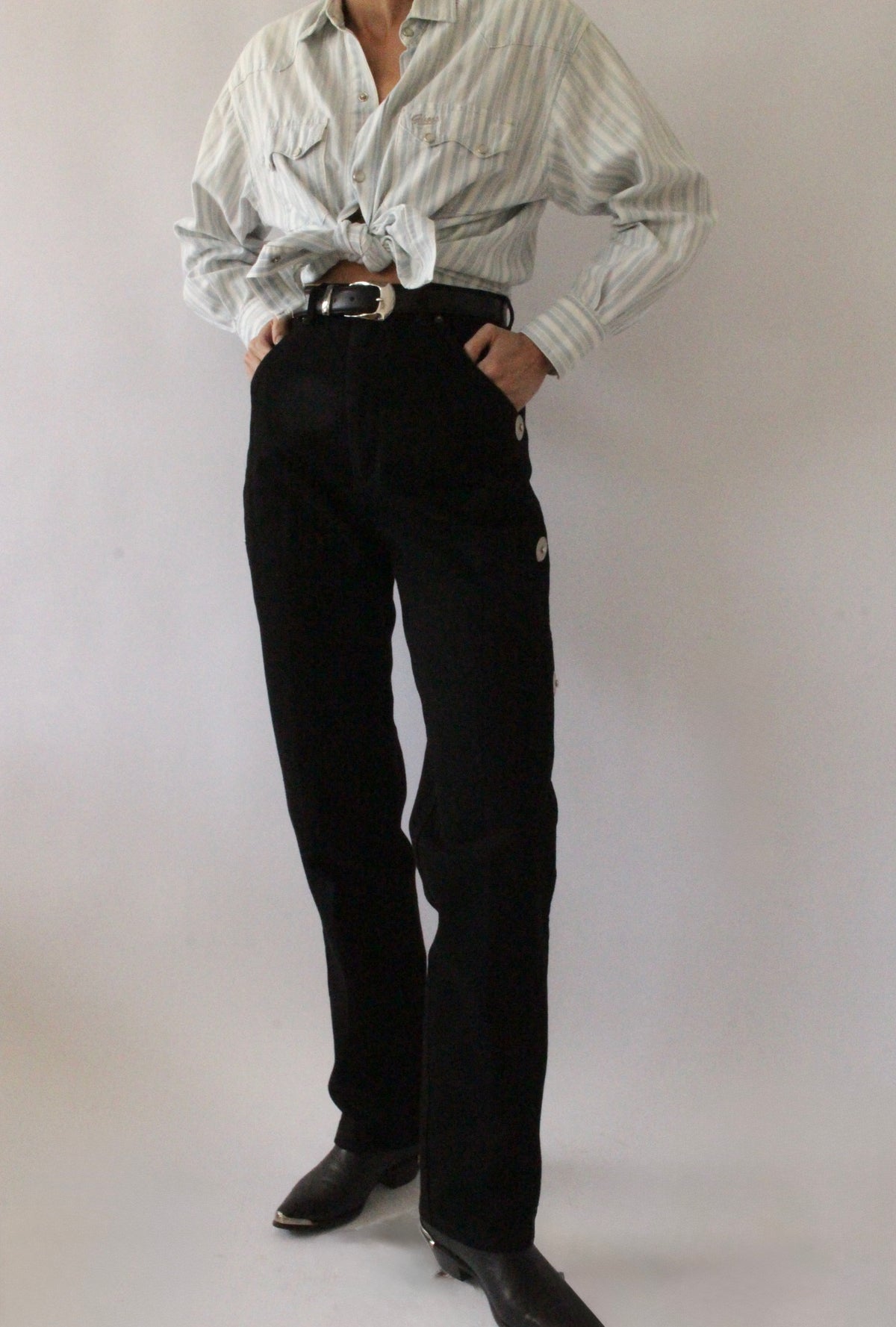 Vintage Jet Black Silver Studded Denim