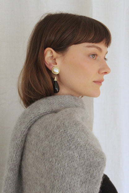 Bold Vintage Faux Pearl & Onyx Drop Earrings