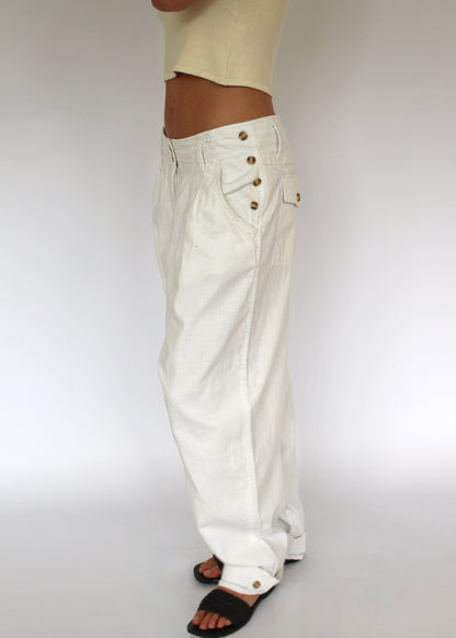 Vintage Cloud White Linen Pleated Trousers