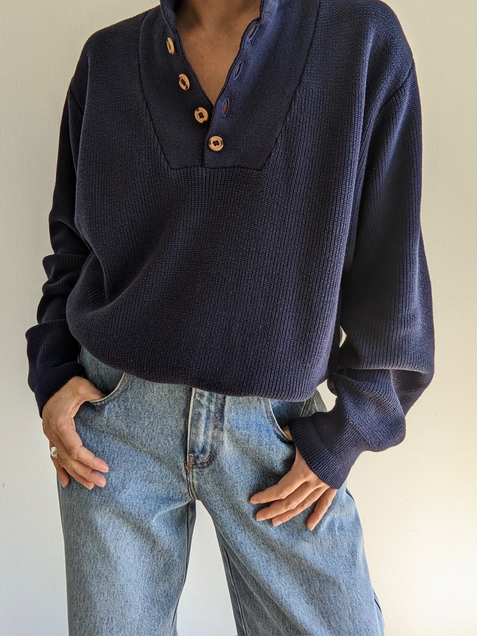 Vintage Navy Cotton Henley – NA NIN