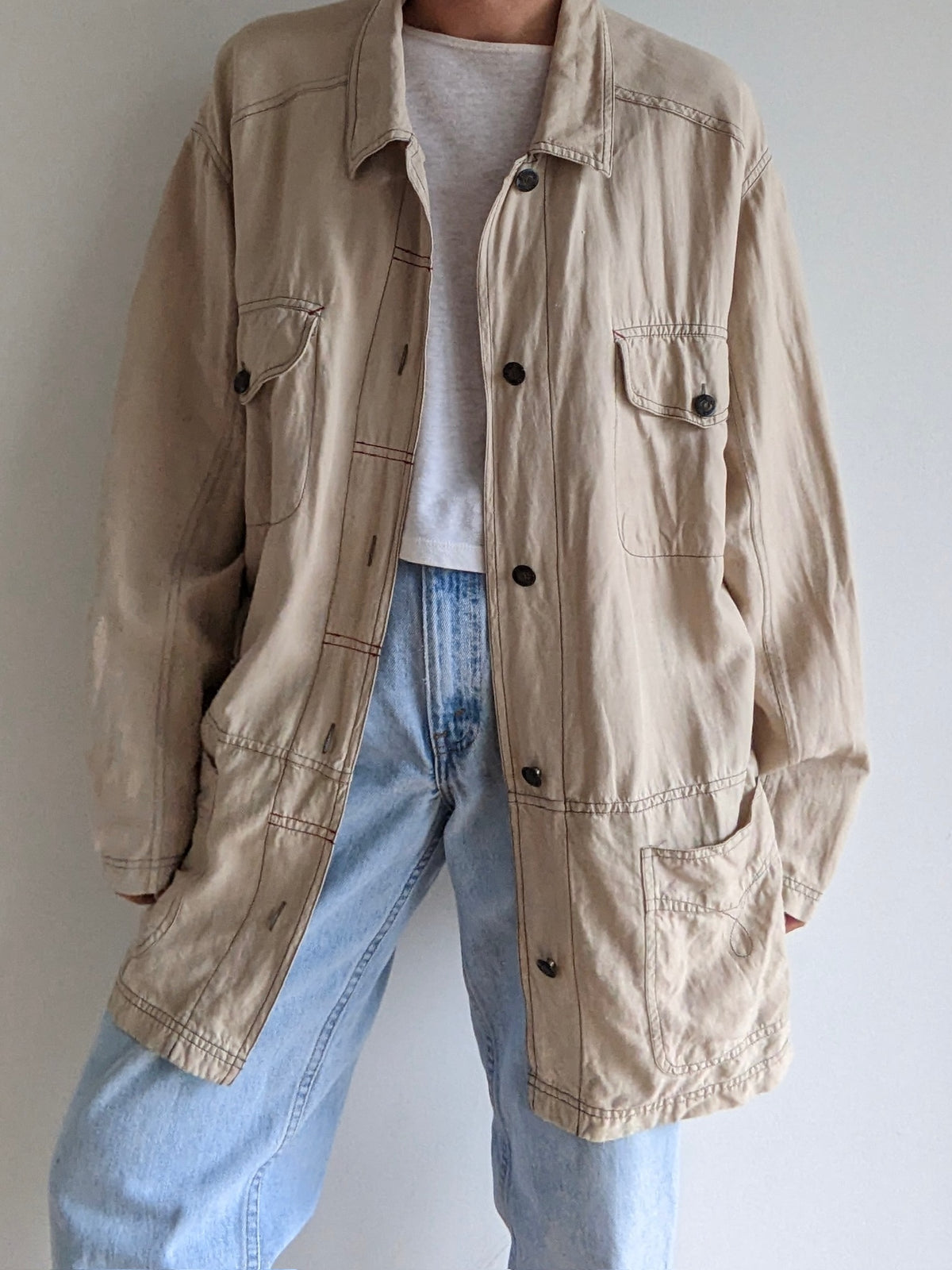 Vintage Sand Silk & Linen Chore Coat