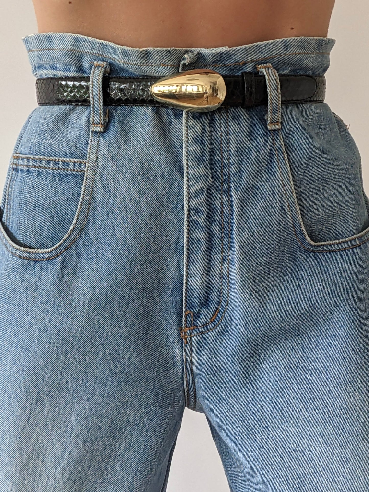Vintage Caviar Snakeskin & Gold Buckle Belt