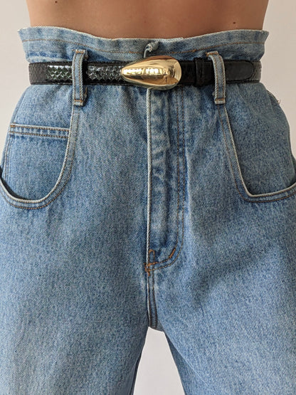 Vintage Caviar Snakeskin & Gold Buckle Belt
