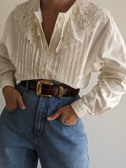 Vintage Lace-Collared Ivory Blouse