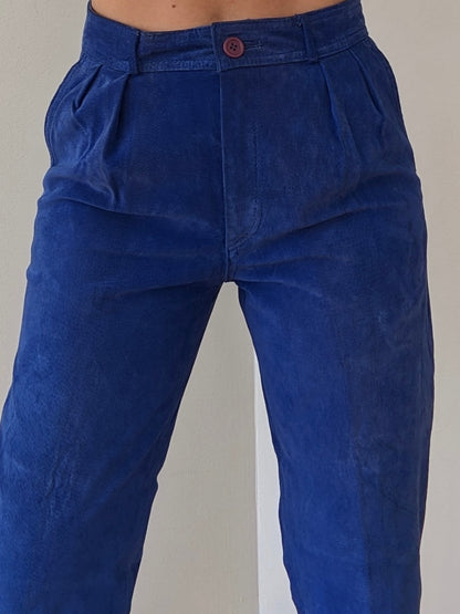 Bold Vintage Lapis Sueded Leather Trousers