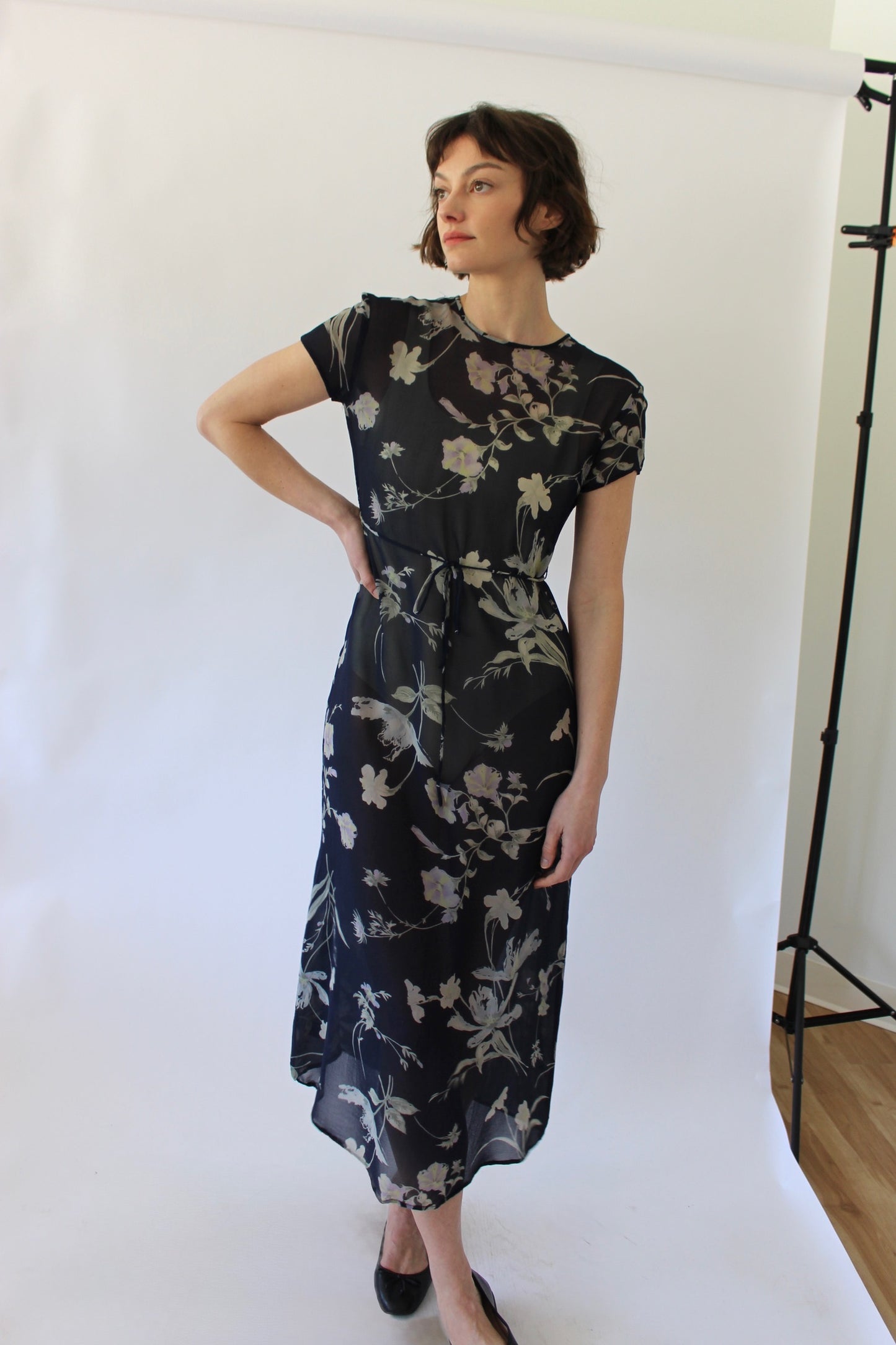Vintage Sheer Floral Silk Dress