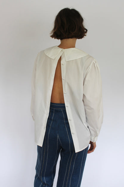 Vintage Eggshell Pleated Collar Blouse