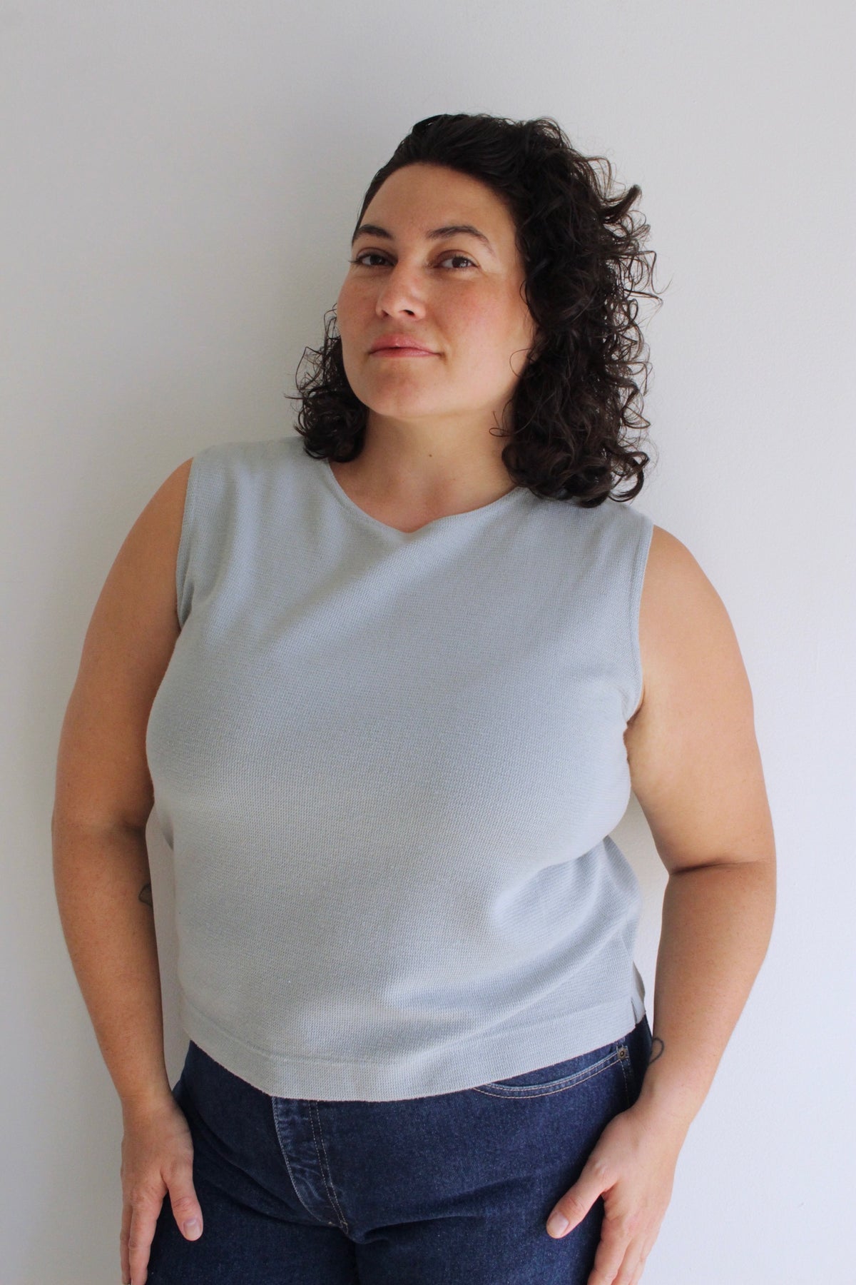 Vintage Stone Blue Woven Sleeveless Top