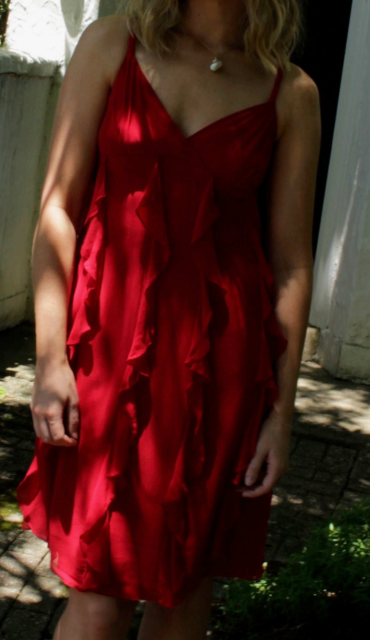 Vintage Chili Ruffled Silk Dress