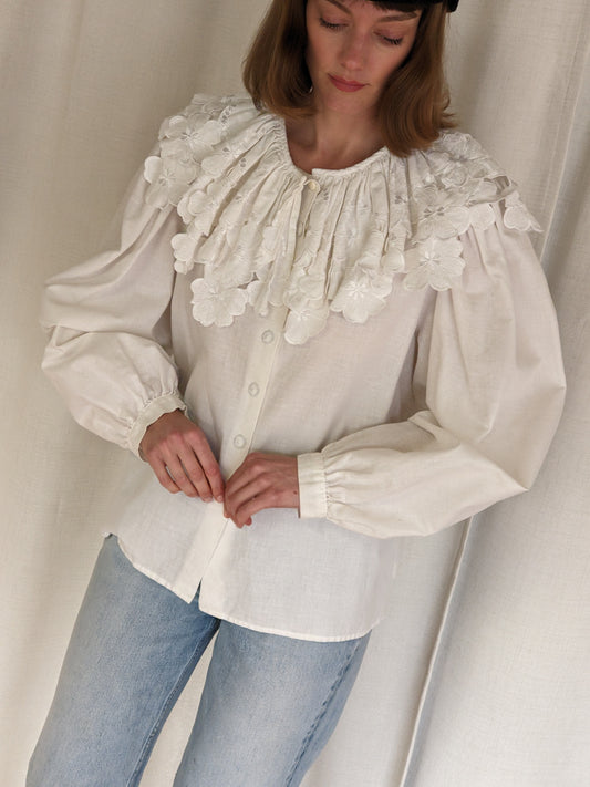 Rare Vintage Floral Ruffled & Balloon Sleeve Blouse