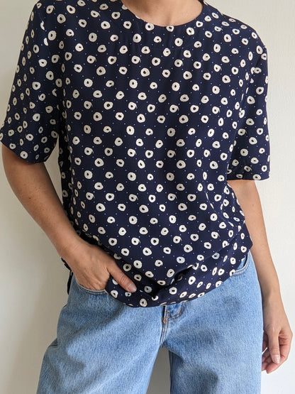 Vintage Printed Navy Silk Tee
