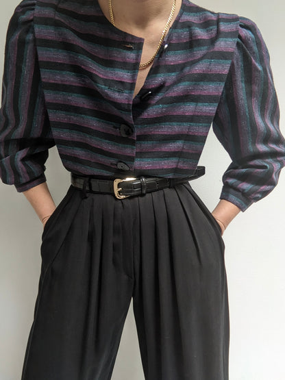 Vintage Cropped Puff Sleeve Blouse