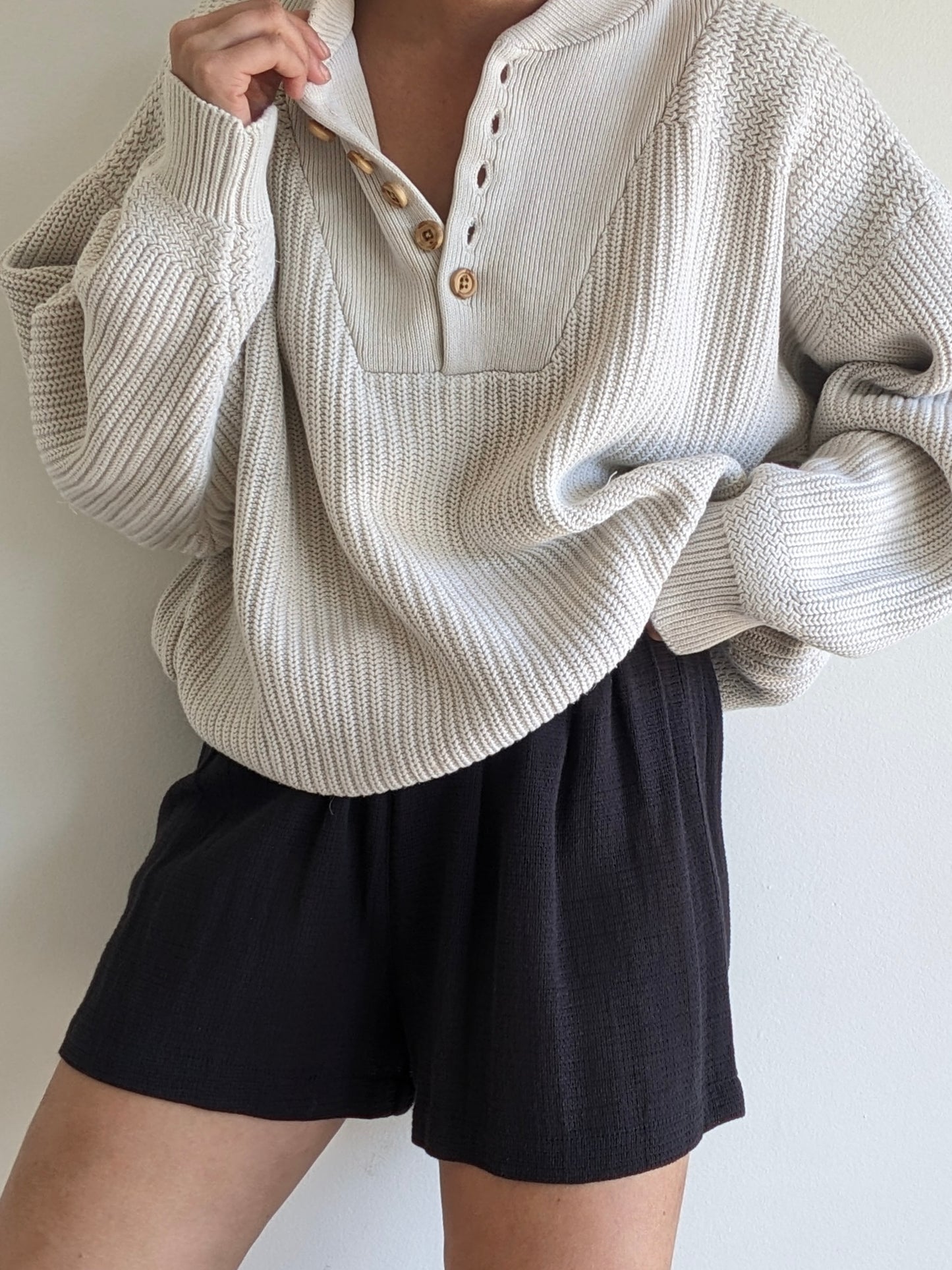 Vintage Pale Stone Cotton Henley