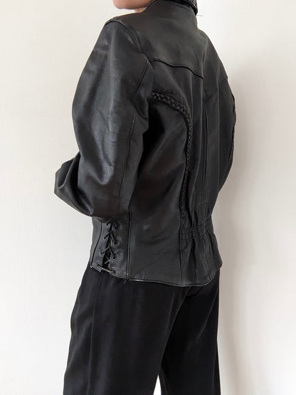 Incredible Vintage Braided Leather Moto Jacket