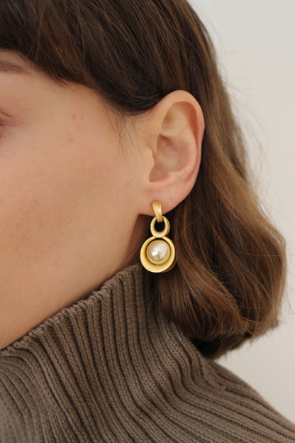 Favorite Vintage Brushed Gold-Framed Faux Pearl Earrings