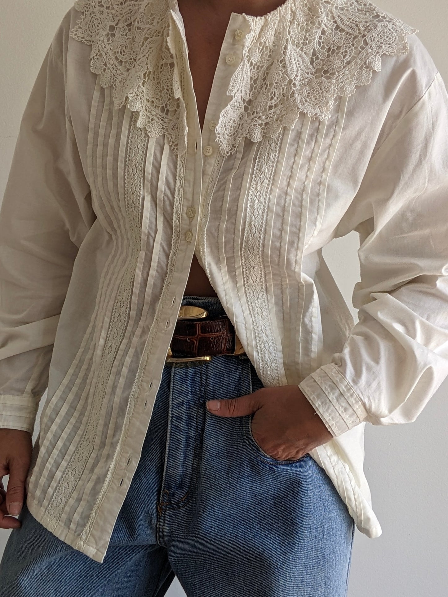Vintage Lace-Collared Ivory Blouse