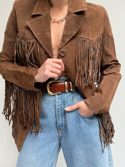Vintage Chocolate Fringe Suede Jacket