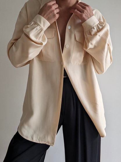Vintage Buttercream Silk Pocket Blouse