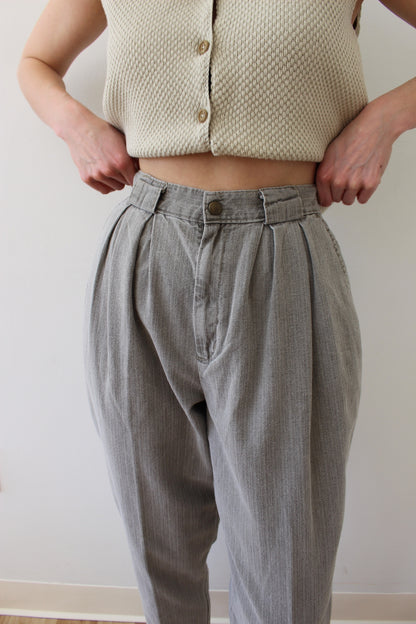 Vintage Stone Pleated Cotton Trousers