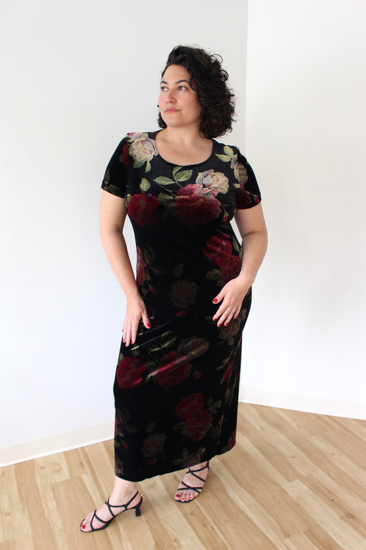 90s Floral Velvet Dress