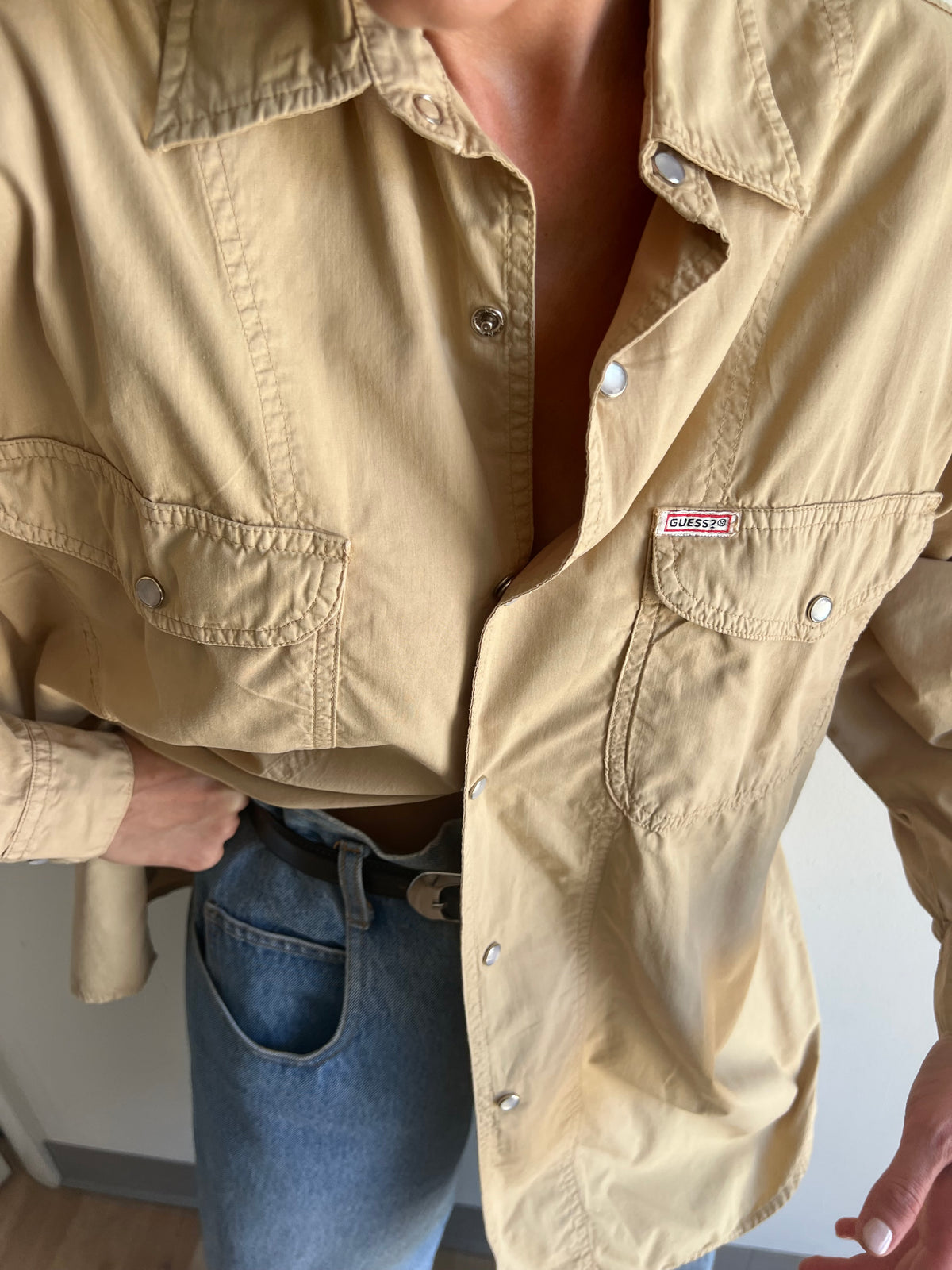 Vintage Guess Sand Pearl Snap Shirt
