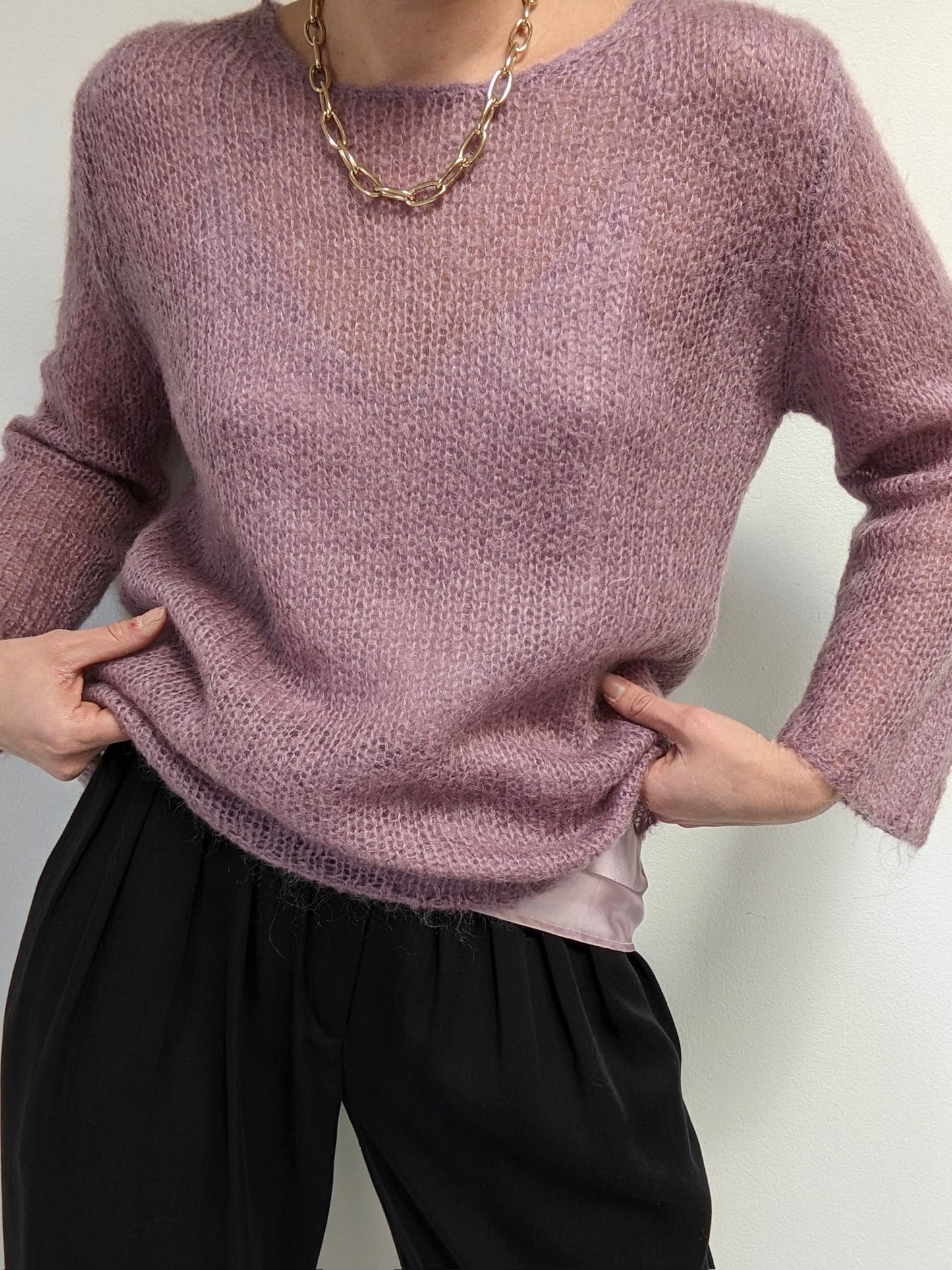 Beautiful Vintage Lilac Loose-Knit Mohair Sweater
