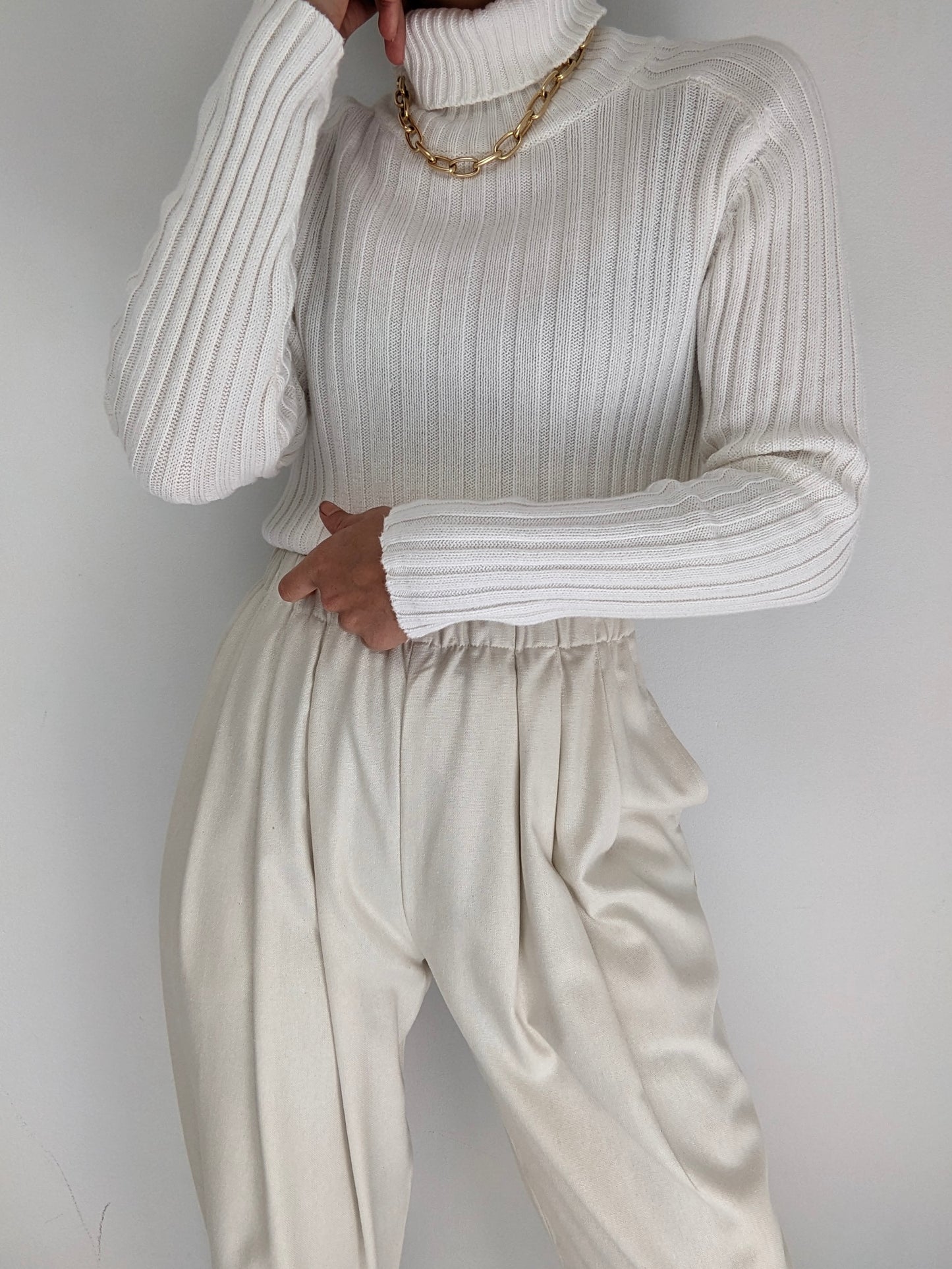 90s Ivory Ribbed Cotton Turtleneck