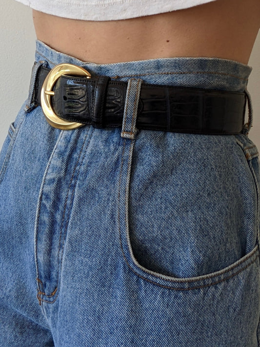 Vintage Midnight Embossed Leather Belt