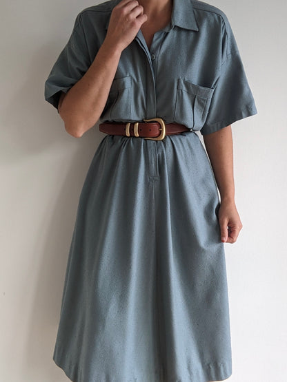 Vintage Stone Blue Raw Silk Dress