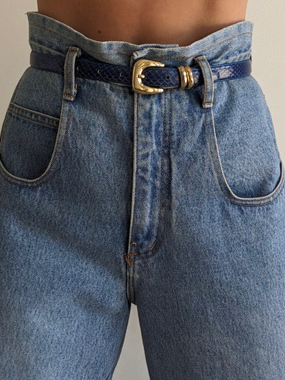 Vintage Lapis Snakeskin Leather Belt