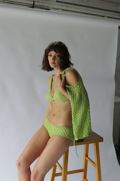 Sweet Vintage Avocado Crocheted Bikini & Cover Set