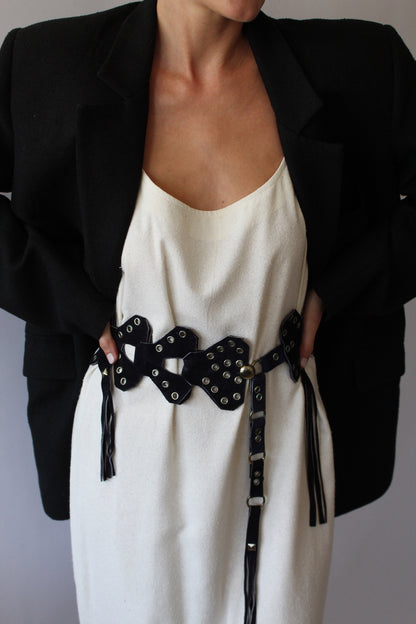 Rare Vintage Midnight Suede Fringe Belt