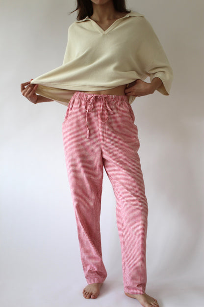 Vintage Raspberry Gingham Linen Pants