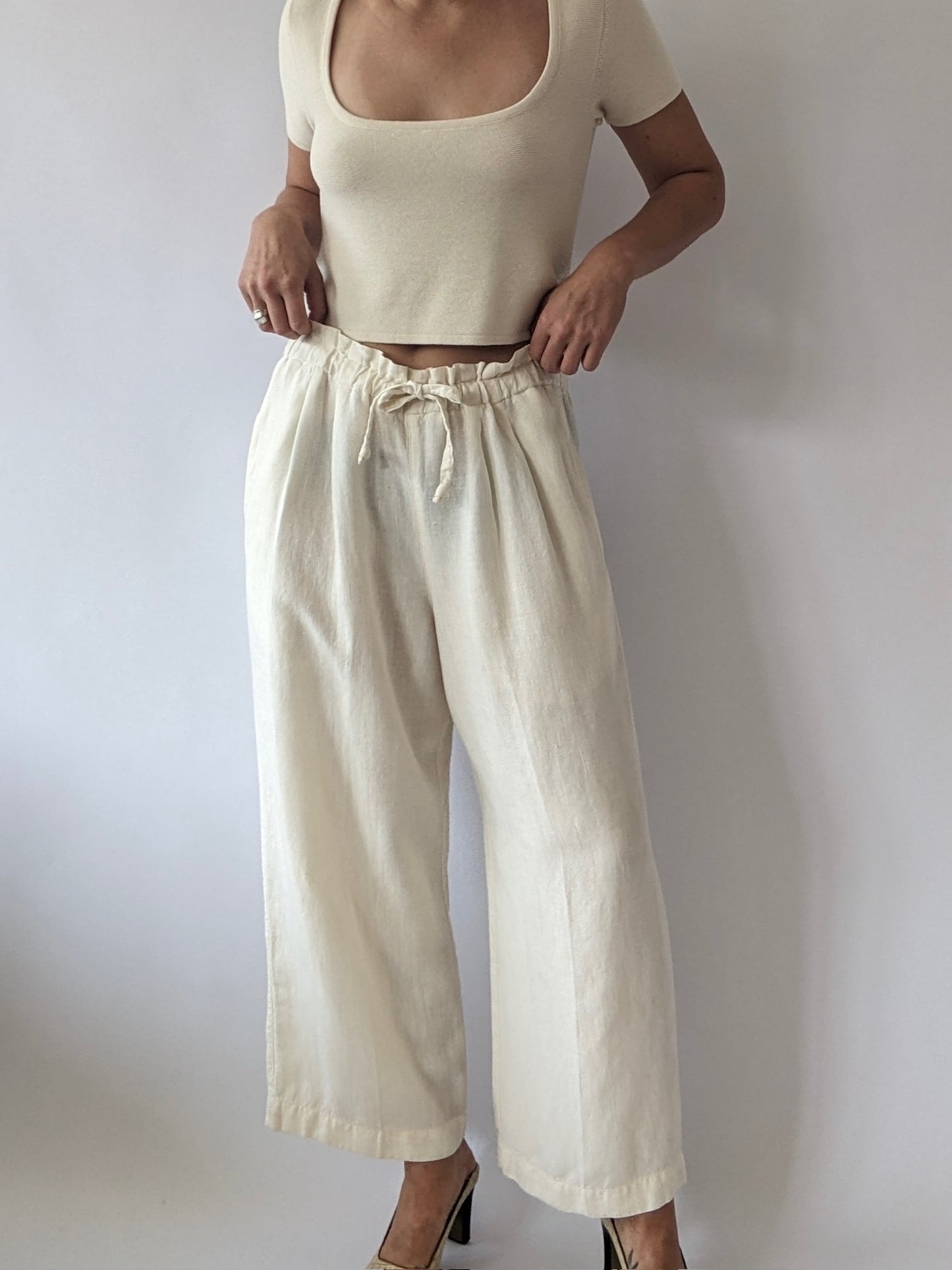Vintage Buttercream Linen Leisure Pants