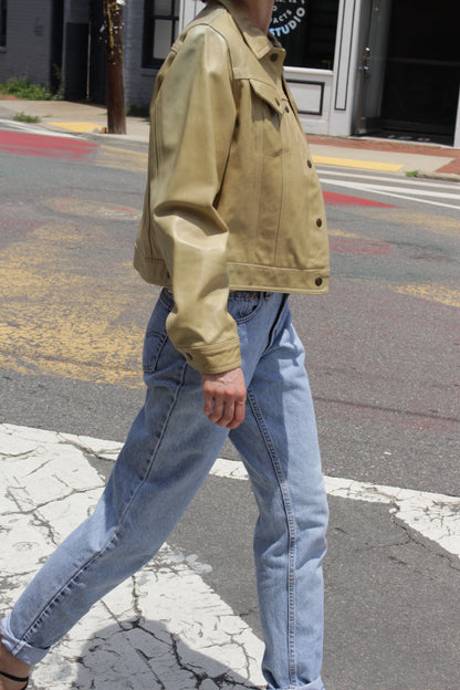Amazing Vintage Cropped Leather Trucker Jacket