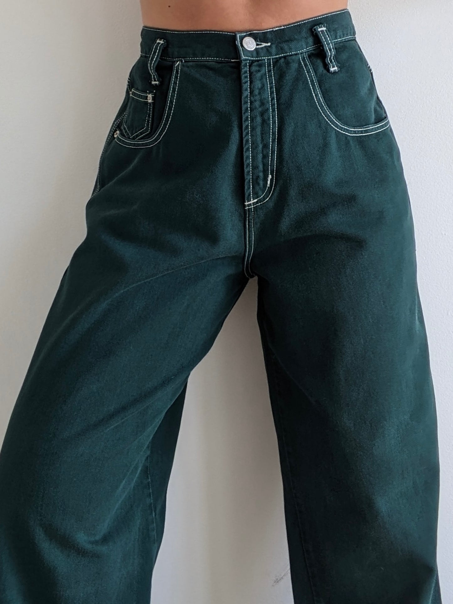 Amazing Vintage Deep Green Wide-Leg Denim